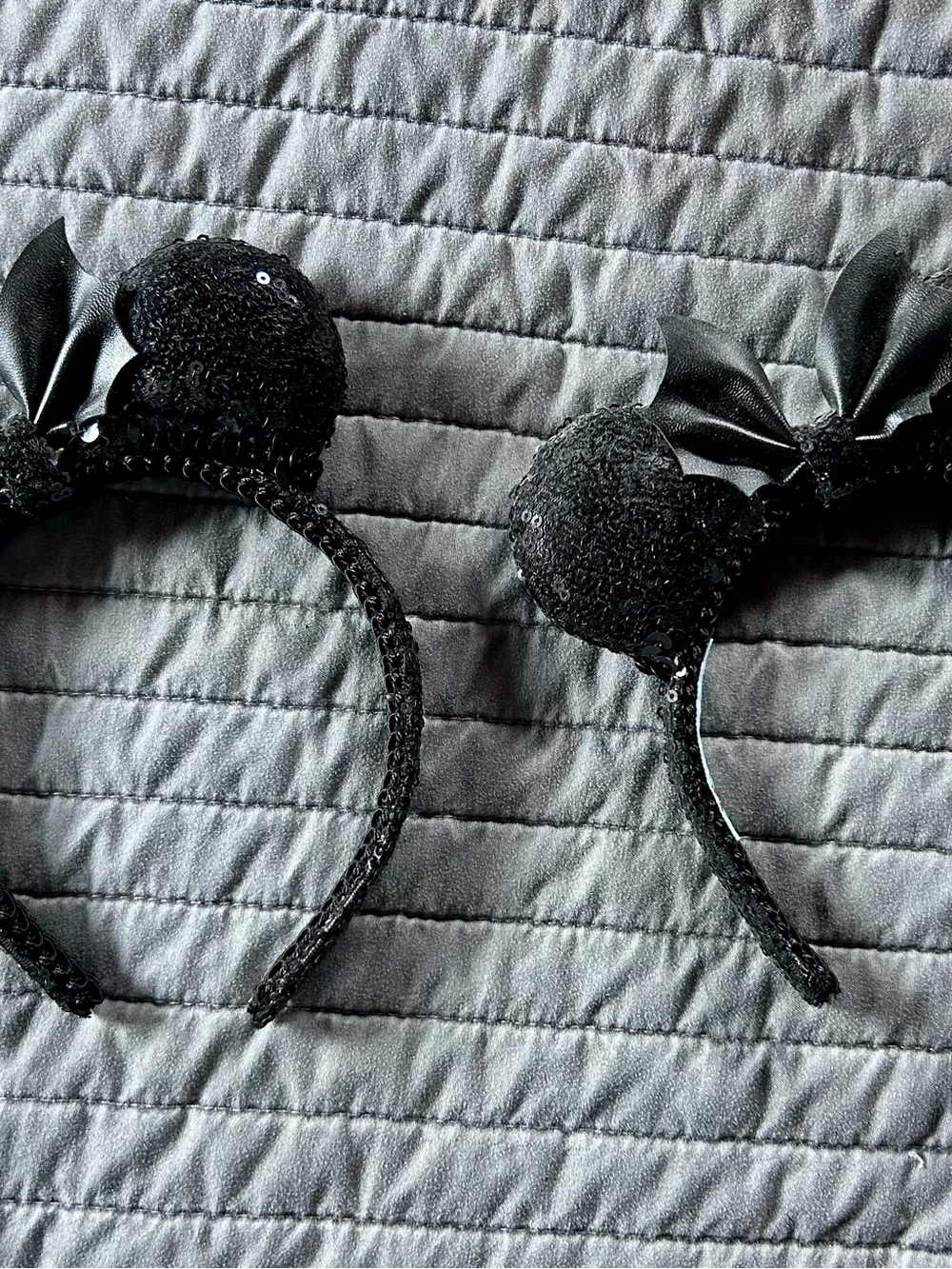 Black Sequin Minnie Ears with bat Bow (child size)